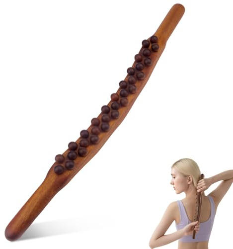Gua Sha Wooden Therapy Stab, Faszienstab mit 31 Massageperlen, Guasha Massagestab Holz, Ganzkörper Scraping Stick für Rücken Bauch Schulter Muskelentspannung Nacken Beine Arme