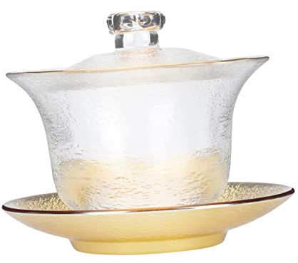 OUNONA Bol à Thé Chinois En Verre Cristal Épais Motif Martelé Et Doré Tasse à Thé Soupière 150ml Anti-brûlure Style Oriental Pour Dégustation Et Cérémonie