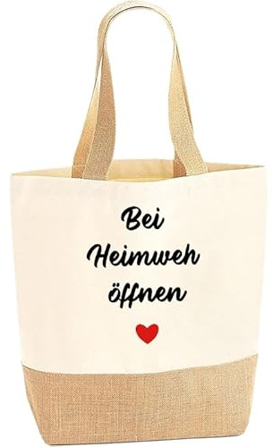 Jute Baumwolltasche, Geschenk Gegen Heimweh, Beim Heimweh öffnen Geschenk, Jute Tragetasche als Geschenkidee zum Auszug Auslandssemester oder au Pair Erinnerungen an Die Heimat, Abschiedsgeschenk