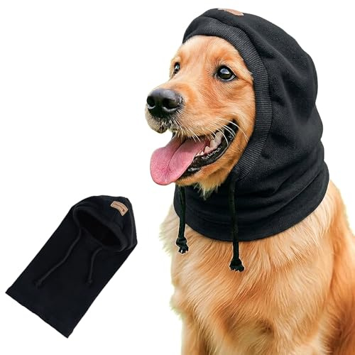 Colenumone Hundemütze & Ohrenschützer Hund für Outdoor Foto-Requisiten, Ohrenschutz gegen Lärm, Beruhigender Hundeschal, Vielseitiges Hundebandana gegen Angst & Fellpflege（L-schwarz）