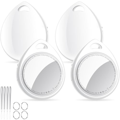 QCOQ® Air Locator Tags 4 Pack Compatible with Apple Find My (iOS Only) | Smart Bluetooth Tags, Item Tracker with Keychain/Lanyard for Keys, Wallets, Luggage, Suitcases, Replaceable Battery White