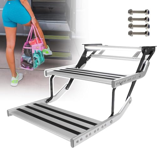 LSHFYV Marchepieds pliants pour Camping-Car, marchepieds manuels/électriques automatiques, marchepieds pliants Haute résistance, éclairage LED en Aluminium, pour Camping-Car 2-Step-Manualwithlight