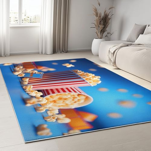 Living Room Area Rugs 60 x 90 cm Machine Washable Movie Popcorn Stripes Printed Rectangle Rug Cartoon Style Non-slip Decoration Carpet - Soft Low Pile Floor Decorate Carpets for Bedroom