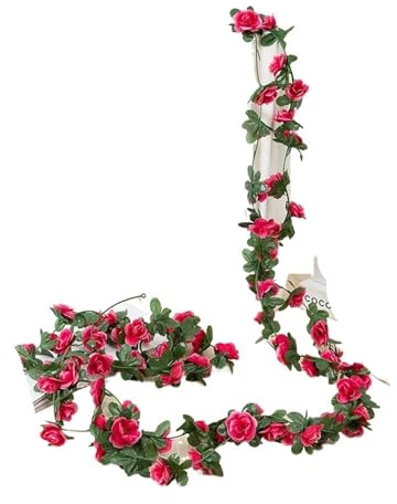 ZGXNYI Lot de 5 guirlandes de Roses Violettes de 2 m, Plantes artificielles, Lierre for décoration Murale de Jardin de fête de Mariage(5pcs Rose Red)