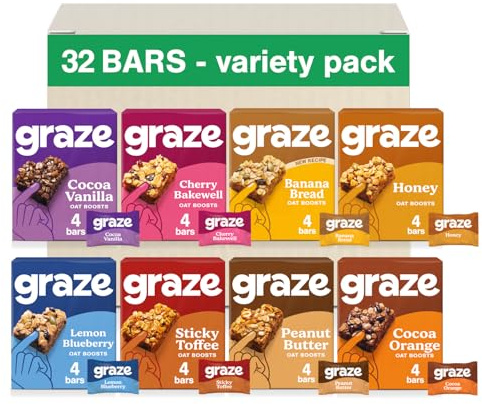 Graze Oats Snacks Variety box - 32x30g oats bars - Total 32 Snacks Selection Box - Packaging may vary