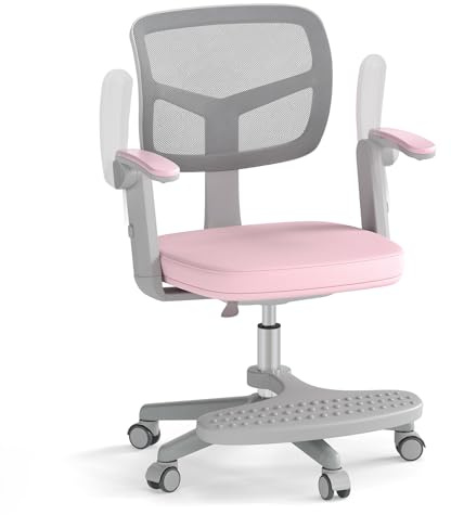 FANTASK Schreibtischstuhl Kinder, Höhenverstellbarer Kinderdrehstuhl, ergonomischer Bürostuhl mit klappbarer Armlehne & Fußstütze, Kinderstuhl für Jungen & Mädchen ab 3 Jahren (Rosa)