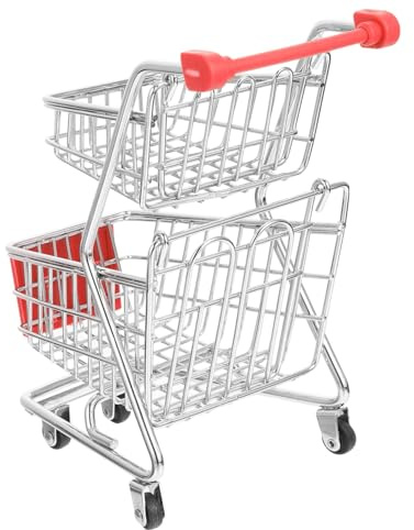 ERINGOGO Mini Shopping Cart for Red Handcart with Rollers Wear-resistant Small Supermarket Trolley for Role Play Desktop Organizer for Pens Cosmetics Snacks and Accessories