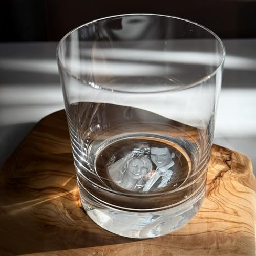 contento | Whisky-Glas personalisiert – FOTO‑Gravur im Glasboden – eigenes Bild im Boden gelasert– Geschenk für Männer, Weihnachten, Hochzeit – Gravur (WhiskeyTumbler 400 ml) (Whisky-Glas, 1 Stück)
