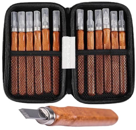 Kit De Talla De Madera,Cinceles Pequeños Con Piedra De Afilar | 12 Piezas Kit De Tallado Con De Almacenamiento | Para Carpinteros, Principiantes, Artistas, Grabadores, Manualidades, Hobby