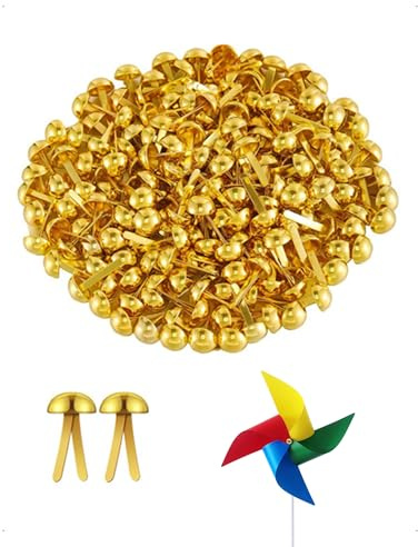 HEOXIN 200 Piezas Encuadernadores Metálicos, 8x18mm Mini Brads de Cabeza Redonda, Sujetadores de Papel para Scrapbooking, Clips Metálicos para Manualidades DIY, Material de Scrapbooking