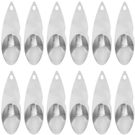 SHINEOFI Cucchiaio in Acciaio Inox per Kiwi 12 Pezzi, Utensile per Scavare e Tagliare Frutta Seghettata, Paletta per Anguria e Frutta Naturale, per Cucina, Ristorante e Ufficio