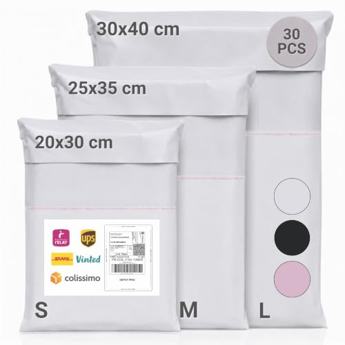 Zenacasa - 30 Bolsas Envio Vinted - S/M/L - Bolsas Para Envíos Ultra Resistente, Opaca e Impermeable, sobres plastico, Gris claro