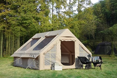 Aufblasbares XXL-Familienzelt Für 7-8 Personen, Wasserdicht 3000Mm & UPF50+, 300D Baumwoll-Haptik, 6 Moskitonetz-Fenster, Schnellaufbau In 5 Minuten, Großraum-Campingzelt Für Glamping & Garten