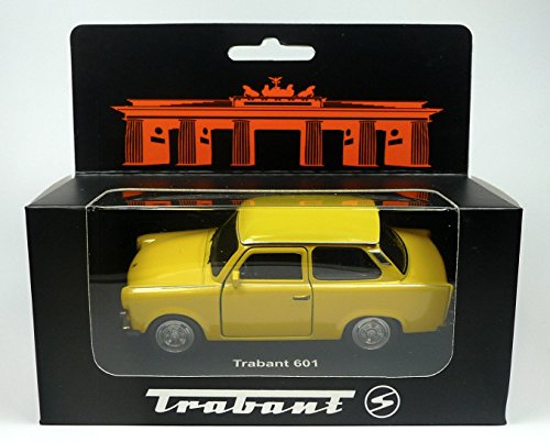 Generisch Modellauto kompatibel mit Trabant 601 Limousine gelb ca. 11 cm Trabi im Fensterkarton