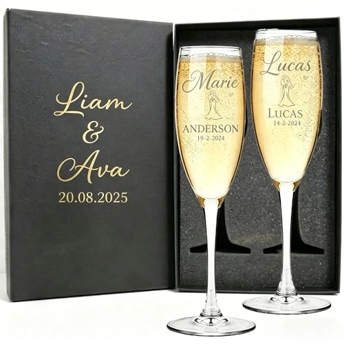 NGBEWU Lot de 2 Flûtes à Champagne Personnalisées | Gravure Nom/Texte/Logo/Photo | Verres à Trins Gravés | Pour Mariage, Anniversaire, Noces, Demoiselles d'honneur et Événements (Style 2)