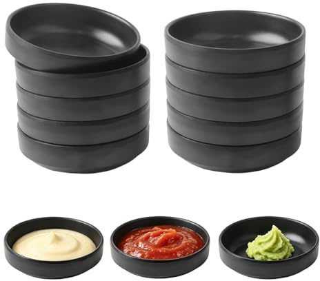 ROSYLEVE 10 Pieces cuencos negros para salsa de soja, cuencos pequeños para sushi, for Snacks, Sushi, Soy Sauces, Spices, Side Dishes, Fruits and Snacks 9 cm (D) x 2,5 cm (H)