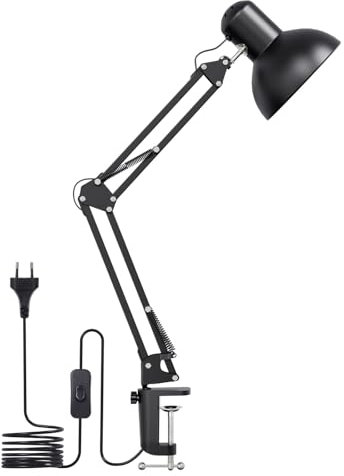 Lepro Schreibtischlampe Retro, Klemmbare Tischlampe E27, LED Büro Leselampe Nachttischlampe Verstellbare, Gelenk-Arm, schwenkbar, Tageslichtlampe Schreibtisch leuchte, HxBxT: 38 x 15 x 27cm, Schwarz