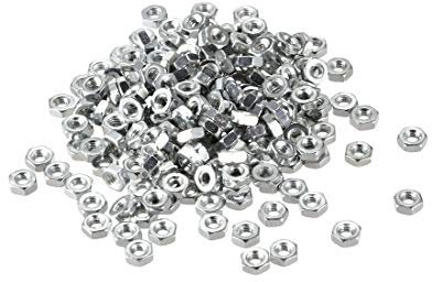 sourcing map 200Stk. Sechskantmuttern M2x0,4 mm Sechskantmutter mit metrischem Grobgewinde Kohlenstoffstahl Silber Farbton