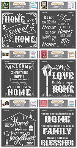 CrafTreat wiederverwendbare Home-Schablonen zum Malen auf Holz, Wänden und Fliesen – Home Quotes Bundle – 6 Stück – 15,2 x 15,2 cm – DIY-Kunst- und Bastelschablonen für die Heimdekoration