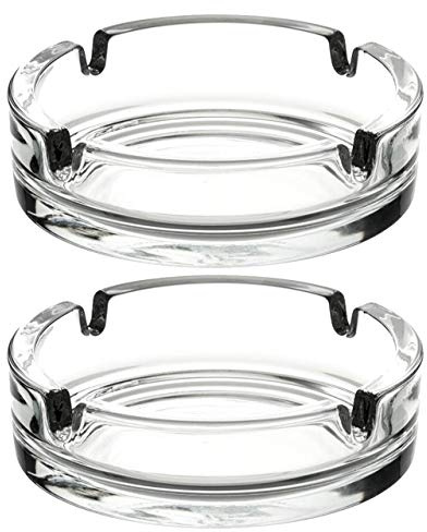Fargus Glass Ashtrays for Cigarettes, Portable Decorative Modern Ashtray for Home Office Indoor Outdoor Patio Use, Fancy Cute Cool Ash Tray, Pack of 2 (Clear)