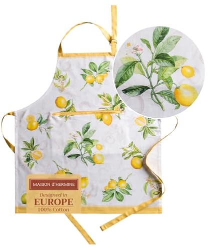 Maison d'Hermine Schürze, 100% Baumwolle (70 cm x 85 cm) | Verstellbarer Nackenriemen, Clothapron mit Mitteltasche und langen Bändern für Damen, Herren