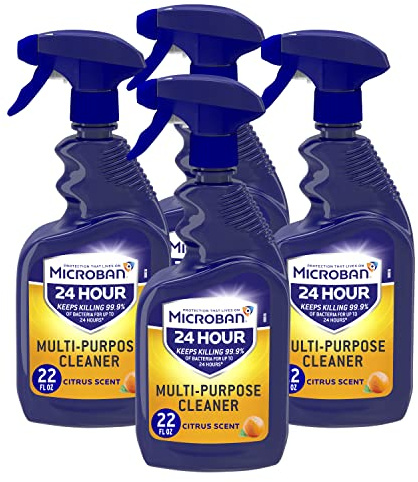 MICROBAN Disinfectant Spray, 24 Hour Sanitizing and Antibacterial Spray, All Purpose Cleaner, Citrus Scent, 4 Count, 22 fl oz Each