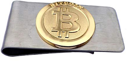 Fa.Wessel Bitcoin Geldklammer Money Clip Geldscheinklammer Geldspange Edelstahl und Teil vergoldet