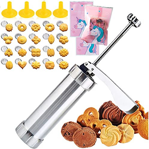 Biluer Pressa per Biscotti Set,Macchina per Biscotti pistola sparabiscotti con 20 Accessori e 4 Attacchi a Spruzzo And 100 Sacchetti Biscotti per Realizzare Biscotti di Pasta frolla Decorazione