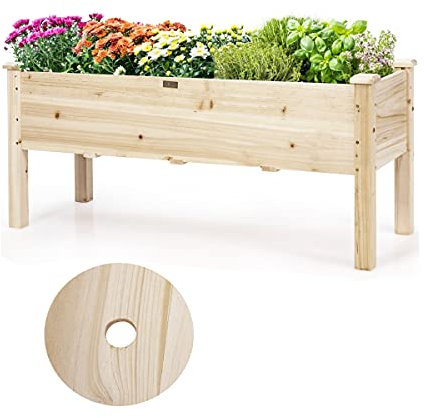 RELAX4LIFE Huerto Urbano de Madera de Abeto 120x43,5x51cm, Jardinera Elevada con 5 Agujeros de Drenaje para Verduras, Flores, Frutas, Mesa de Cultivo para Adultos y Niños, Carga 100kg