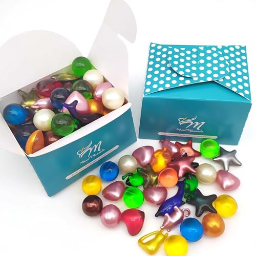 Caja regalo 40 Perlas de baño con aromas surtidos - Con aceite de soja - Hidratante y aromática - Hidrata, suaviza y perfuma la piel - Formas varias