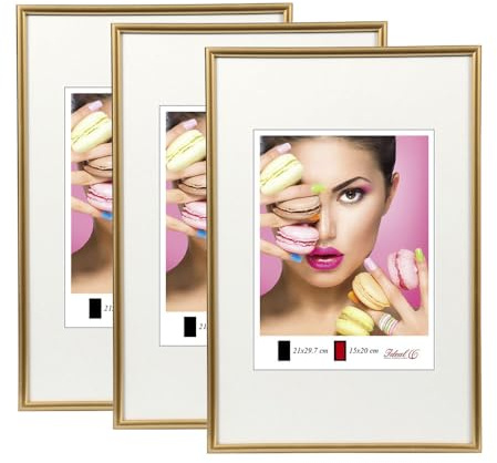 IDEAL TREND 2er 3er 5er Pack Photo Style Set Bilderrahmen Wanddeko Collage Poster Kunststoff Rahmen: Farbe: 3er Pack Gold | Format: 40x50