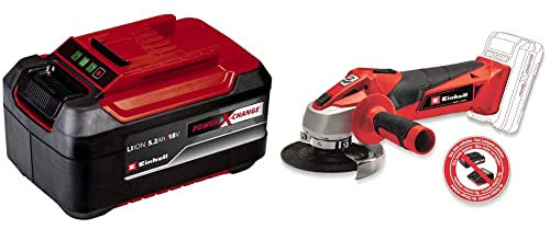 Originale Einhell 18V batteria 5,2Ah Power X-Change Plus & Smerigliatrice angolare a batteria TC-AG 18/115 Li-Solo Power X-Change, Li-Ion, 18 V