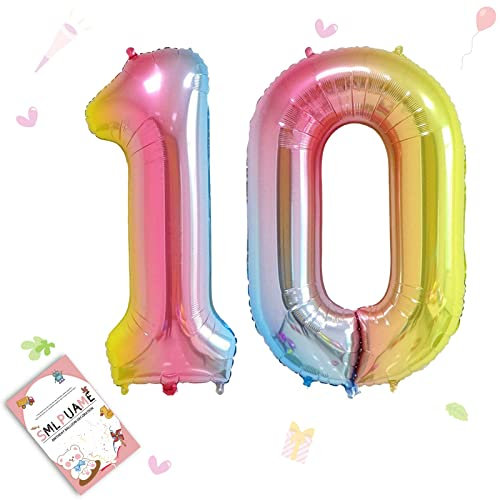 Smlpuame Foil Ballons Chiffre 10 Dégradé Rose - 101cm - Gonflable Grand Hélium Ballon 0-9 10-19 20 30 40 50 60 70 80 90 100, Décoration de Ballons Géants pour Mariages Party et Happy Birthday Fête