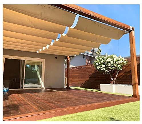 ZHANGQINGXIU Retractable Roman Sail Shade, Sunscreen Pergola Cover, Wire Sliding Wave Canopy for Exterior Patio Swimming Pool Rest Area Polyester, Custom Size (Color : Beige, Size : 0.9x5m)
