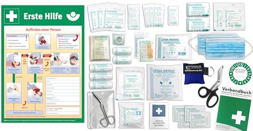 Komplett-Set Erste-Hilfe nach aktueller DIN/EN 13157 PLUS 1 - Paket 2 -für Betriebe INKL. Notfallbeatmungshilfe & AUSHANG Erste-Hilfe