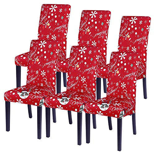 SearchI 4/6 PCS Weihnachtlich Stuhlhussen Stretch Weihnachten Stuhlbezug Universal Festlich Chair Cover Moderne Xmas Stulabdeckung Esszimmer Partys Bankett Beschütze (Weihnachtsschneeflocke, 6PCS)