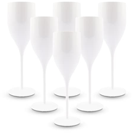 BRYNA - Set 6 Pezzi Bicchieri Flute da 18 Cl in Policarbonato (Plastica Rigida), 100% Design Italiano, Bicchieri Infrangibili, Calici Vino Riutilizzabili e Lavabili in Lavastoviglie, Bianco
