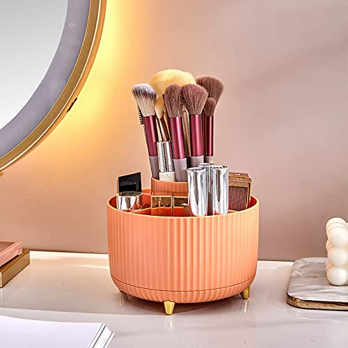 Boîte de rangement rotative à 360 degrés, 5 emplacements, capacité de rangement 14 x 13,5 cm, pour rouge à lèvres, pinceaux de maquillage, eyeliner, sourcils, crayons, parfum (orange)