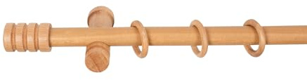SN Deco - Stilgarnitur Gardinenstange Vorhangstange Pisa, Holz, moderner Träger, 28 mm, 1-Lauf, Komplettset mit Ringen, 140 cm (Eiche)