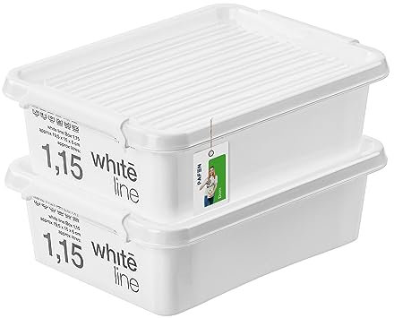 PAFEN 2x Boîte de rangement avec couvercle transparent 1,15l - 20x15x6cm - Boîtes Rangement Bacs gerbables avec clips de fermeture Bacs en plastique Boîtes à vêtements Organiseur | Blanc