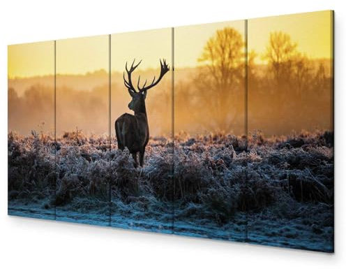 murando - Akustikbild Hirsch 100x40cm 5 tlg Bilder Akustikschaum Schallschutz Wand Akustikpaneele Wandpaneele Schalldämmung Wandbild Schallabsorber Akustikplatten Natur Tier Landschaft g-B-0047-b-n