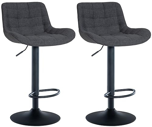 CLP 2er Set Barhocker Tover I Höhenverstellbare Tresenhocker I 360° Drehstühle Mit Rückenlehne Für Tresen Und Theke | Farbe schwarz Material Stoff