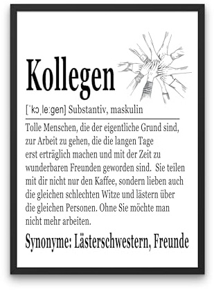 PURESIZE Beste Kollegen Poster A3 mit Rahmen (schwarz), Abschiedsgeschenk, Büroraum Deko Arbeit, Zusammenhalt, Pausenraum, Homeoffice