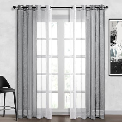 Topfinel Gardinen Wohnzimmer Modern Vorhang Grau mit Ösen Gardienen Vorhänge 280 cm Lang 2er Set Gardinenschals für Gardinenstange Deko Kinderzimmer Schlafzimmer