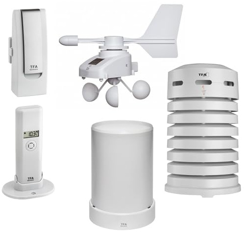 TFA 31.4005.02.99 Spezial Starter-Set 5.0 Weatherhub Regenmesser, Windmesser, Thermo-Hygrosender mit Solarbelüfteter Schutzhülle SmartHome