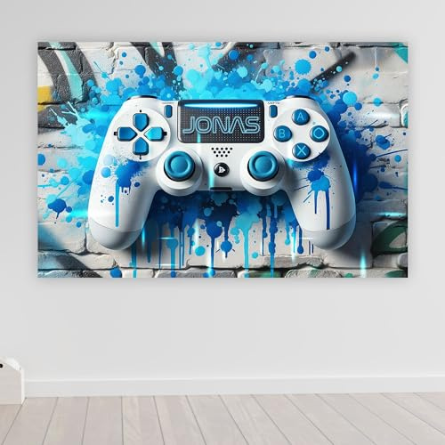 timalo Poster personalisiert mit Namen | A3 Controller Blau, Graffiti | Gamer Bild für die Wand Jugendzimmer Gaming Motiv für Teenager Jungen und Mädchen Zimmer