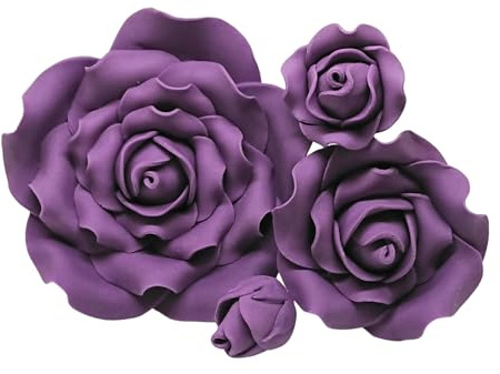 Roses en sucre violettes * 4 tailles au choix * Décoration de gâteau fleur filaire (bourgeons violets x 5)