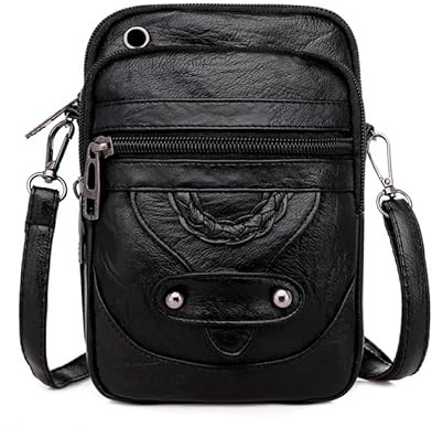 Zixrmor Handytasche Zum Umhängen Damen Weiche Lederstrukturgroßer handytasche Bag, für Kopfhörer-Eingang in handytasche zum umhängen damen große Kapazität Kleine Umhängetasche Damen(Schwarz)