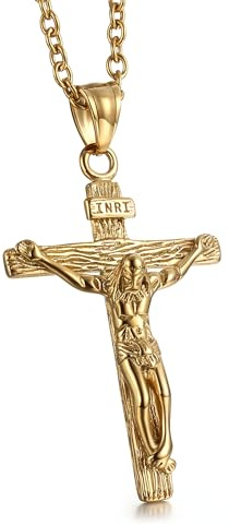 GTHIC Herren Edelstahl Jesus Christus Kruzifix Anhänger Halsketten Religion Schmuck Geschenk