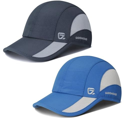 GADIEMKENSD Camping Outdoor Kappe für Herren Leichte Atmungsaktive Kühlende Unstrukturierte Schnelltrocknende Weiche Baseballkappe Trucker Vatermützen Kappen Sommerhüte Dunkelgrau, Blau 2 Stücke